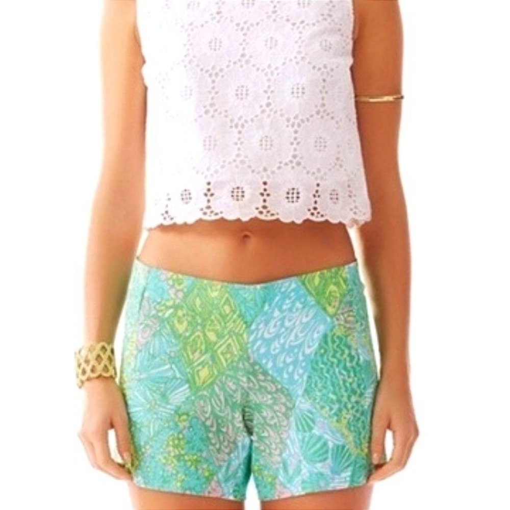 Lilly pulitzer Deenie sun dance green blue pink printed shorts women's‎ 00